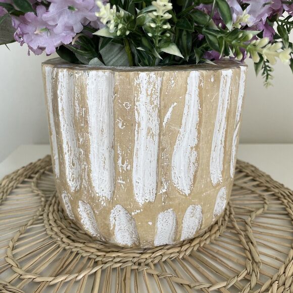 Handmade Faux Floral Lilac Arrangement in Wood Pot Home Decor Artificial Plant - Picture 5 of 6